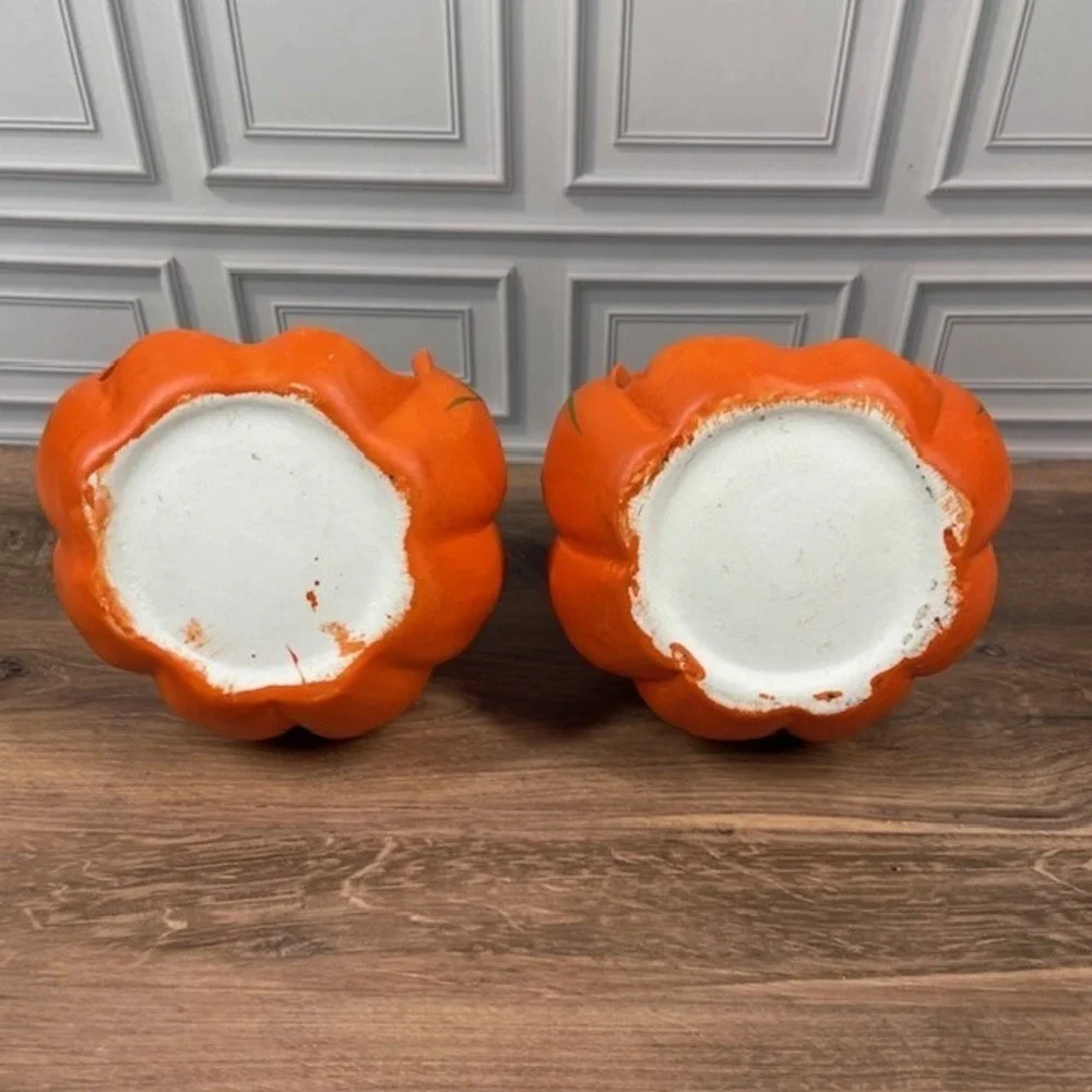 Vintage Ceramic Hand Painted Halloween Pumpkin Witch Toad Fall Decor Set of 2